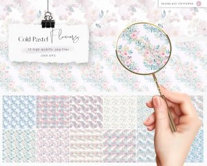 Cold Pastel Flowers Seamless Patterns