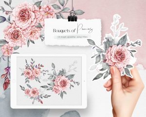 Pink Peonies Bouquets Clipart