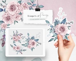 Pink Bouquets of Peonies Clipart