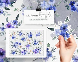 Blue Wild Flowers Bouquets Clipart