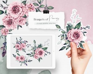 Cold Pink Bouquets of Peonies Clipart