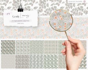 Grey Gently Leaves Seamless Patterns