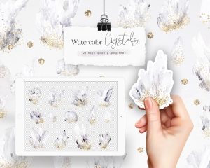 White Watercolor Crystals Clipart