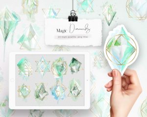 Watercolor Mint Magic Diamonds Clipart