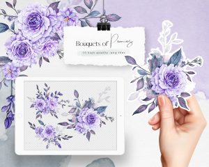 Purple Bouquets of Peonies Clipart