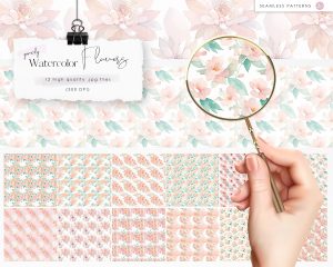 Gently Watercolor Flowers Seamless Patterns