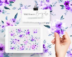 Violet Wild Flowers Bouquets Clipart