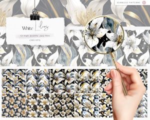 White Lilies Seamless Patterns