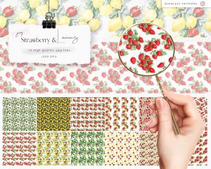Strawberry and Lemons Seamless Patterns