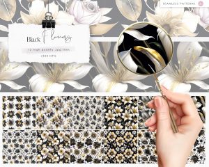 Black Flowers Seamless Patterns