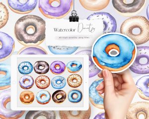 Watercolor Donuts Clipart
