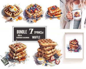 Watercolor Waffle Food Clipart