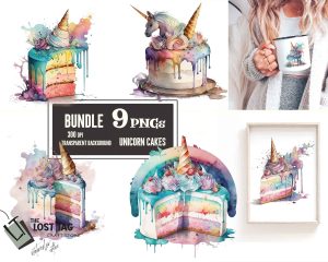 Birthday Cake Unicorn Clipart Set