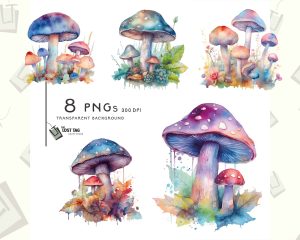 Mushrooms Magic Watercolor Clipart Set