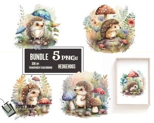 Hedgehog Watercolor Story Book Style Clipart