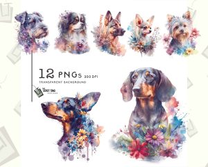 Dog Breeds Floral Clipart Set
