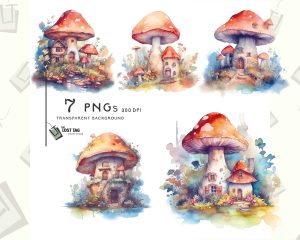 Mushroom House Fairy Clipart Set