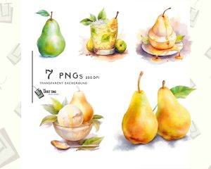 Pears Dessert Watercolor Clipart Set