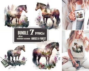Horses And Forest Clipart Set
