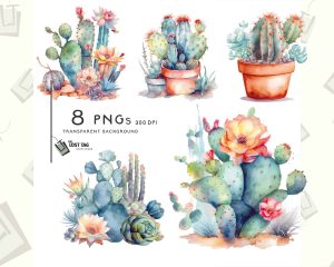 Cactus Plants Watercolor Clipart Set