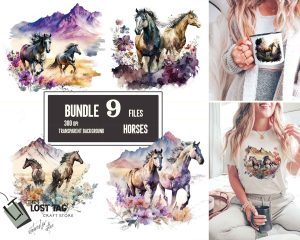Horses And Forest Clipart Set