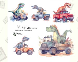 Dinosaur Rex On Truck Clipart Set