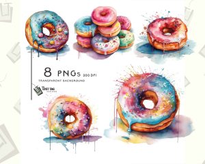 Donuts Watercolor Clipart Set