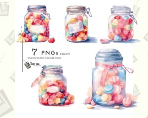 Jar Of Sweets Watercolor Clip Art