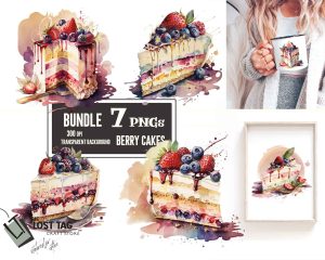 Birthday Cakes Berry Clipart Set
