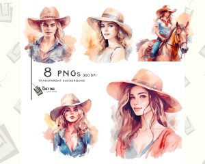 Watercolor Cowgirl Clipart Set