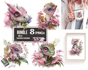 Baby Dragon Pink Clipart Set