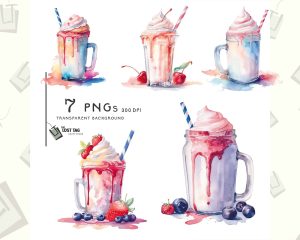 Milkshake Watercolor Clip Art Set