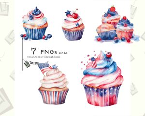 4th Of July Cakes Clipart Set