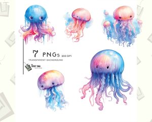 Jellyfish Cute Watercolor Clipart Set