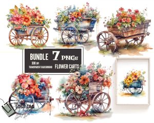 Cart With Flowers Clipart Set