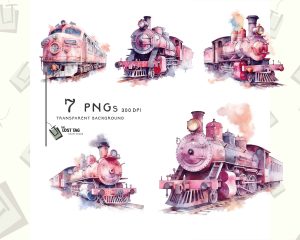 Pink Vintage Train Clipart Set
