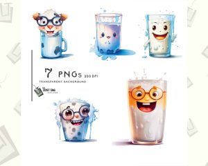 Cute Cartoon Milk Glass Clipart Set