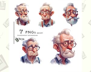 Grumpy Grandpa Funny Character Clipart Set