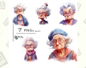 Grumpy Grandma Funny Character Clipart Set