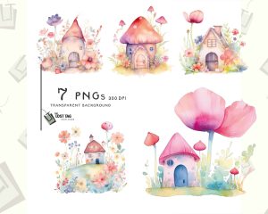 Fairy House Watercolor Clipart Set