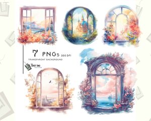 Fairy Landscape In Window Clipart Set