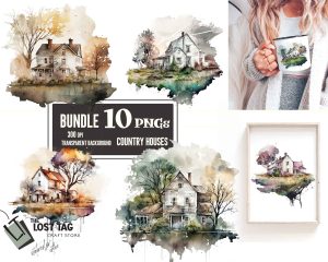 Country House Watercolor Clipart Set