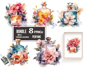 Perfume Bottle Floral Clipart Set