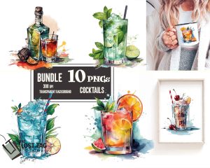Cocktails Watercolor Clipart Set