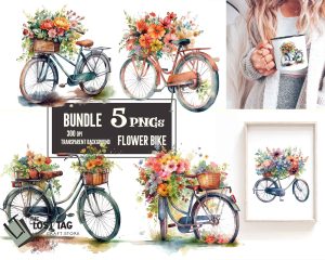 Flower Bike Clipart Set