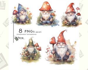 Gnome Watercolor Clipart Set