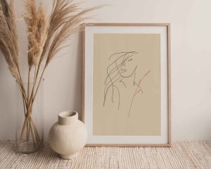 Beige Girl Modern Line Art Printable Wall Art Print