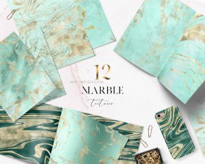 Mint And Gold Foil Textures