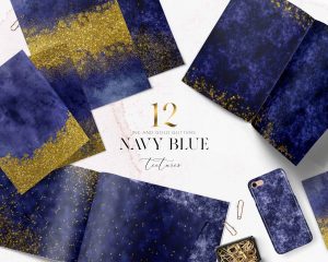Abstract Navy Blue And Gold Textures