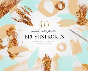 Mint And Bronze Brushstrokes Clipart